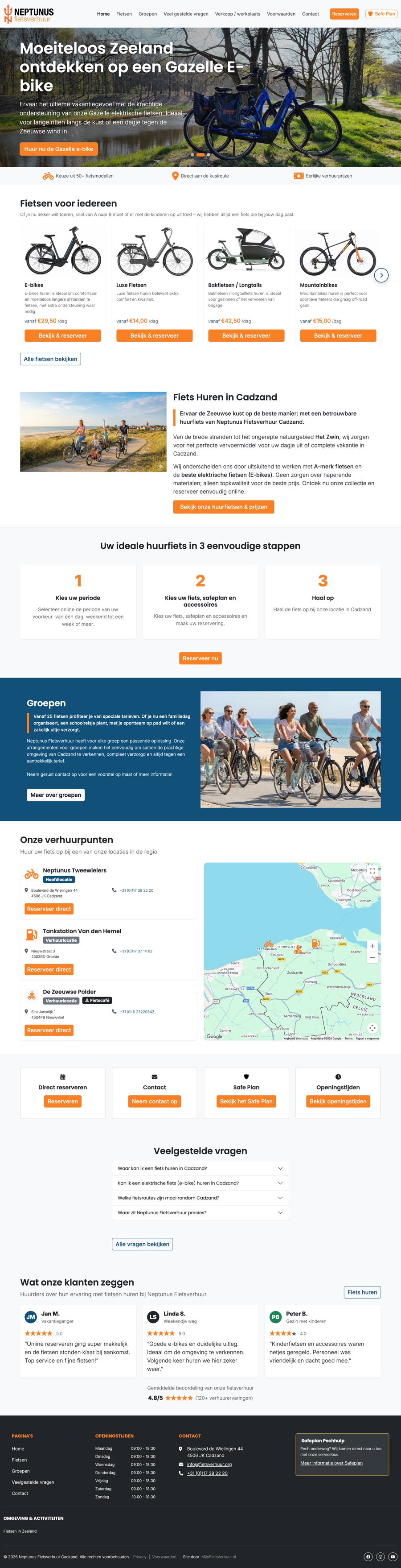 Website van Neptunus Fietsverhuur: fietsen reserveren, verhuurpunten en reviews